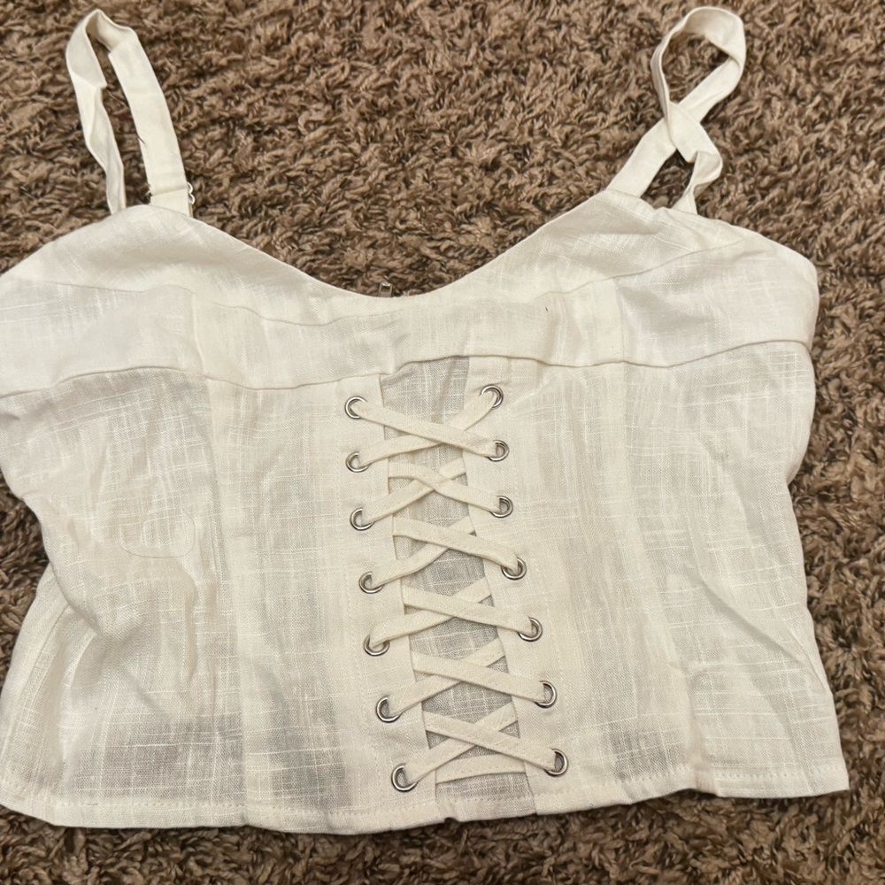 FP Movement by Free People Cream Lace-Up Crop Top